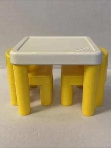 Little Tikes Dollhouse Size Table Yellow Legs And 2 Yellow Chairs Pre-Owned - Picture 1 of 10