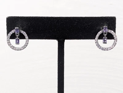 Pendientes de fiesta bomba convertibles púrpura circonita cúbica redondo piedra de nacimiento perforada Foto 1 de 4