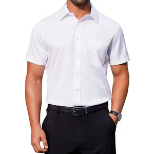 New Men's Large Short Sleeve Cotton Dress Shirt Wrinkle-Free Business Fast Ship - Picture 1 of 6