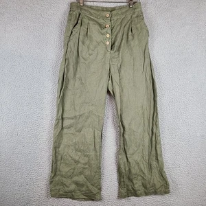 Grace Cove Army Green Linen Button-Up Wide Leg Pants Women's M Bohemian Boho - Picture 1 of 9