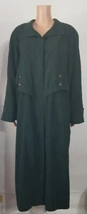 Vtg Fleet Street Women's Long Trench Coat Green Size 16 Pockets Buttons Lined - Picture 1 of 24