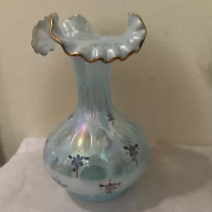 1991 Fenton Blue Opalescent Diamond George Fenton Rüschenvase signiert D Robinson - Bild 1 von 8