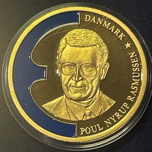 Europa 1998 Denmark P N Rasmussen Gold Plated Cu Proof Enamel Medal w/CoA - Picture 1 of 8