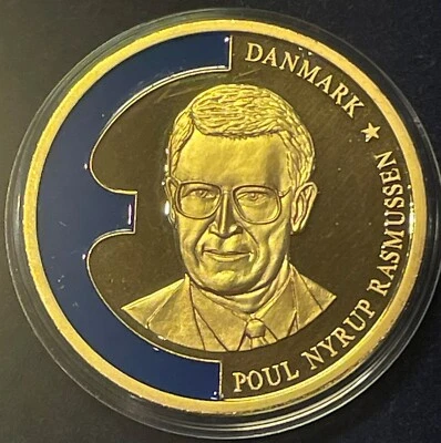 Europa 1998 Denmark P N Rasmussen Gold Plated Cu Proof Enamel Medal w/CoA - Image 1 of 4
