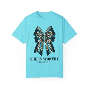 She is worthy shirt, comfort colors tee, coquette bow shirt easter gift for teen - Picture 1 of 49