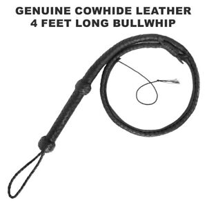 Indiana Jones Bullwhip Genuine Leather Black 4 Feet Long 12 Plait Bull Whip