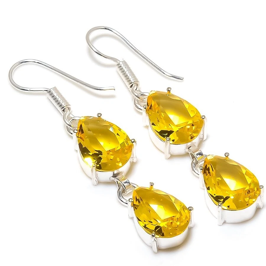 Orecchino gioiello fatto a mano in argento sterling 925 con pietra preziosa c... - Immagine 1 di 1