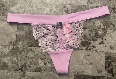 NUEVO CON ETIQUETAS BRAGAS TANGA CINTURA LISA ENCAJE FLORAL PÚRPURA LILA MEDIANO LA SENZA Foto 1 de 4