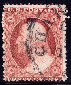 #26A 3¢ 1857-1860, plated 93R10L, Bright Brownish Carmine, underinked, dry print - Picture 1 of 1