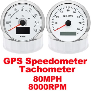 85mm White GPS Speedometer 80MPH&Tachometer 8000RPM Gauge for Boat Car Truck ATV - Picture 1 of 23