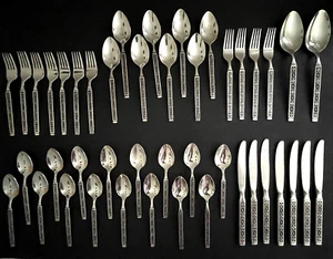 GORHAM HACIENDA Stainless Flatware Set of 44 Black Accent MCM w SERVING SPOONS - Picture 1 of 12