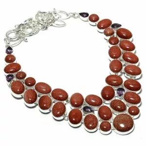 Goldstone, Amethyst Gemstone Ethnic Silver Jewelry Necklace 18" MN-245 - Picture 1 of 1