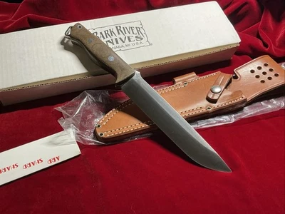 Mint Bark River Bravo 2 II CPM 3V Green Canvas Micarta Fixed Blade Knife W/ Box - Image 1 of 4