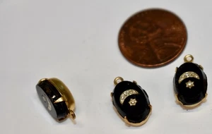 VINTAGE 4 PERLE PENDENTI VETRO NERO CON INTARSIO OPALESCENTE LUNA E STELLA 12mm - Foto 1 di 1