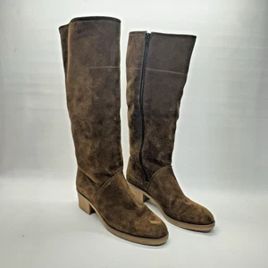 Antonini Gorgeous Tall Dark Brown Suede Fur Lined Side Zip Gum Sole Boots 9 - Picture 1 of 9