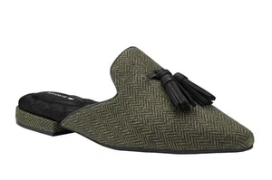 Birdies 9.5 Slides Mules The Starling Herringbone Loafer Flats Gray Black Tassel - Picture 1 of 11