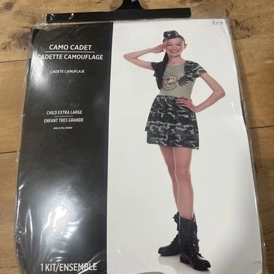 Camuflaje Ejército Cadete Niño XL Niñas Halloween Disfraz Sombrero y Vestido Ejército Foto 1 de 4
