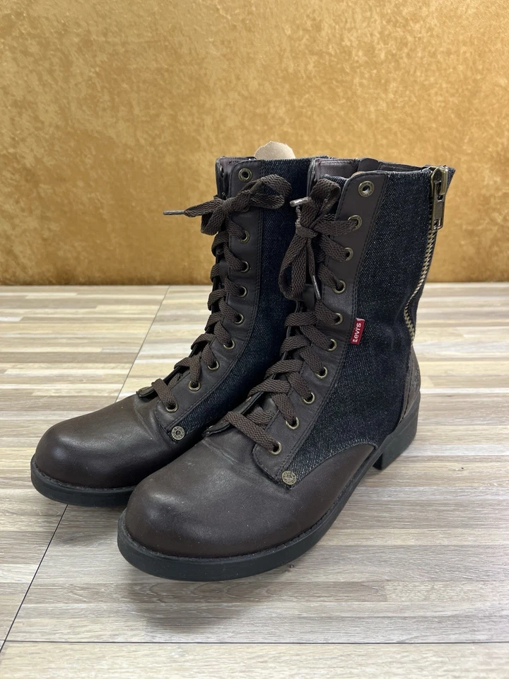 Botas Levi's Mujer Talla 11 Denim Estilo Combate Con Cordones Cremallera Lateral Zapato - 20D693 Foto 1 de 4