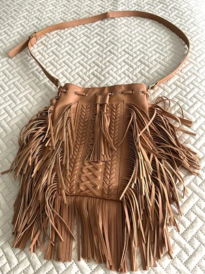 Bohemian Boho Tan Fringe Crossbody Bag 12 1inches Height and 10 inches Width. - Image 1 of 4