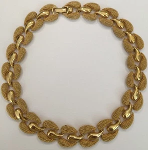 Hermoso Collar Gargantilla Vintage Perla Oro Grueso Doble Texturado 16" - Imagen 1 de 10