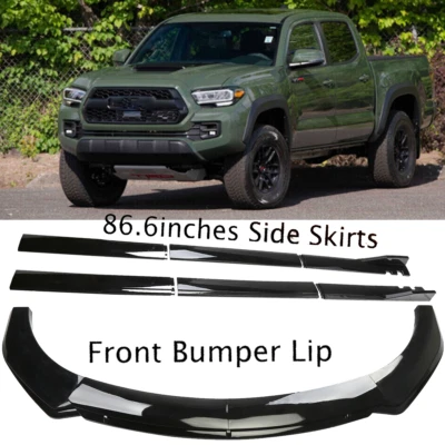 Glossy Front Lower Bumper Lip Splitter Spoiler +Side Skirt For Toyota tacoma - Imagem 1 de 4