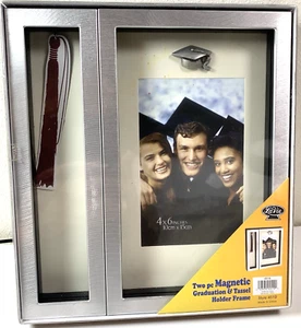 LaVie 2-Pc Magnetic Graduation & Tassel Holder Frame Silver Color Trim New Boxed - Picture 1 of 6