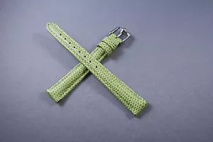 12mm Strait Green Lizard Grain Genuine Leather interchangeable Watch Band Strap - Picture 1 of 6