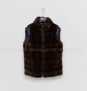 Loro Piana Mink Fur Leather Cashmere Vest Jacket Coat Brown 40 S 4 - Picture 1 of 10