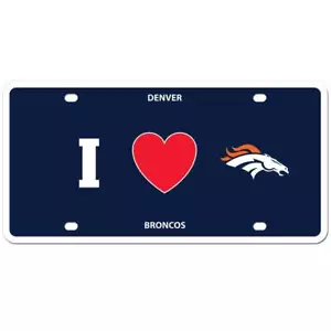 Denver Broncos Styrene License Plate (NFL Football) I Love (Heart) Team Logo - Picture 1 of 3