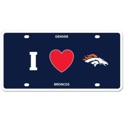 Placa de licencia de estireno de los Denver Broncos (fútbol americano NFL) I Love (corazón) logotipo del equipo Foto 1 de 3
