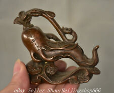 2.6" Old Chinese Purple Bronze Fengshui Ginseng Longevity Ru Yi Statue Sculpture