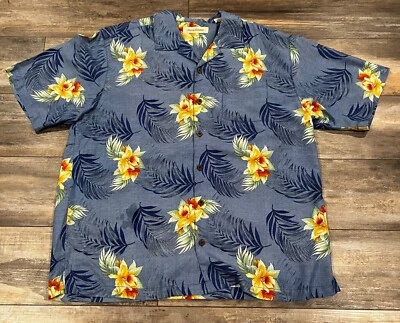 Camisa Tommy Bahama Azul con Flores Seda Manga Corta Talla XLarge Foto 1 de 4
