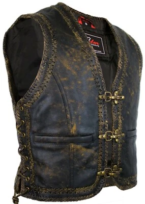 Herren Lederweste Vintage Kutte Bikerweste Motorradweste Used Look Weste Rocker — 第 1/4 张图片