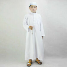Child Boy White Arab Robe Islamic Clothing Dress Kaftan Dishdasha Arabic Long