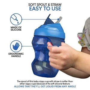 Sippy Cup with Straw Transition First Year with Spill Proof Lid Easy Grip Travel - Picture 1 of 6