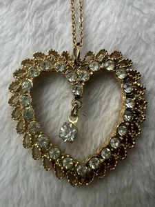 14k Gold Electroplated (GE) Heart Rhinestone Glass Necklace - Picture 1 of 8