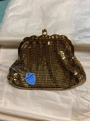 Monedero clutch vintage Whiting and Davis dorado OROMESH 2957 bloqueo de beso Foto 1 de 4