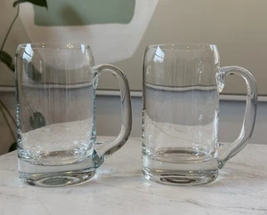 2 VINTAGE CRYSTAL GLASS BEER STEINS WITH APPLIED HANDLES. 20 Oz. - Picture 1 of 12