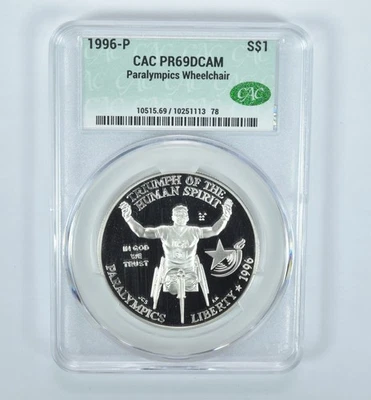 1996-P Paralympics Commemorative Silver Dollar PR69 DCAM CAC CACg *8852 - Image 1 of 4
