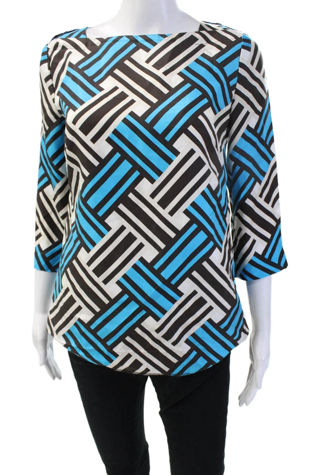 Túnica Milly Of New York Mujer Negra Seda Geométrica Cuello Cuadrado Manga 3/4 Talla 2 Foto 1 de 4