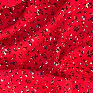 RED Viscose Small Floral Flowers Holiday Beachwear Summer Cool Soft Fabric 60” - Picture 1 of 3