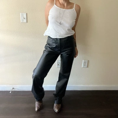 Vintage 90s Black Leather Mid Rise Pants Women’s Size 4 Boot Cut - Image 1 of 4