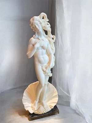 Statua Nascita di Venere in Alabastro Italiano Vintage su Base in Marmo 16,75” - Immagine 1 di 4