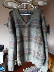 Vtg 90s Ralph Lauren Mens 2XL Alpaca Wool Knit Multicolor Plaid V-Neck Sweater - Picture 1 of 10