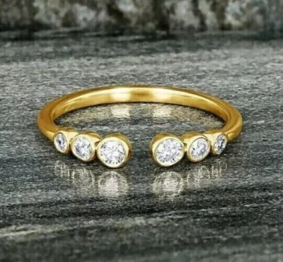 1 Karat Runde Moissanit Verstellbar Damen Zehen Ring 14k Gelbgold Versilbert - Bild 1 von 4