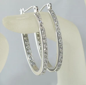 Bridal 9K White Gold Filled made with Swarovski Crystal Oval Earring Gift E5483 - Picture 1 of 5
