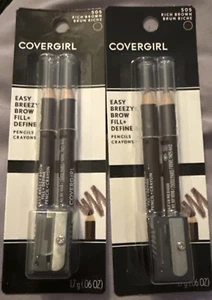 CoverGirl Easy Breezy Brow Fill Define Eye Pencils #505 Rich Brown 2 Pk - Picture 1 of 3