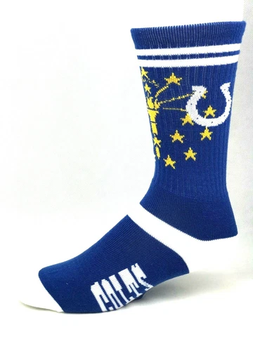 Indianapolis Colts Football State Flag Blue & White Deuce Team Crew Socks Cover