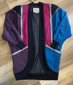 VTG Sara Winnsboro Texas Colorblock Cardigan Jacket M Western Country Cowgirl - Imagen 1 de 9