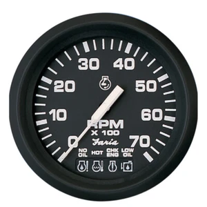 ​Faria Euro Black 4" Tachometer w/Systemcheck 7000 RPM-Johnson/Evinrude Outboard - Picture 1 of 2